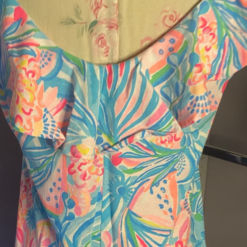 Lilly Pulitzer Ruffle-Neck Mini Dress in Coral, Aqua & Pink - Picture 7 of 10